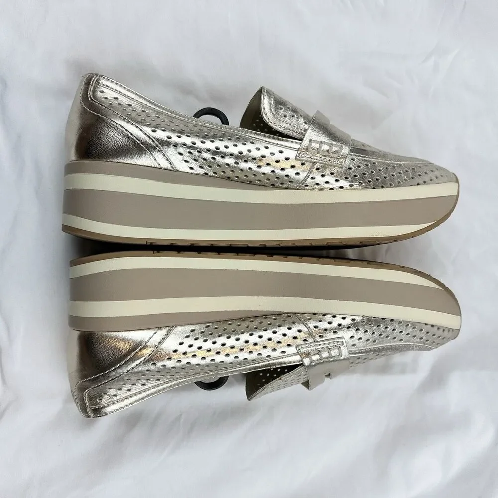 Dolce Vita Janine Perf Metallic Gold Perforated Platform Loafers Women's 11M